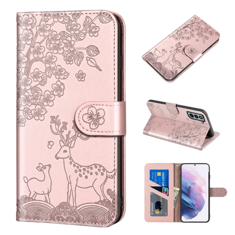 For Samsung Galaxy S21+ 5G Sika Deer Embossing Pattern Horizontal Flip PU Leather Case with Holder & Card Slot & Wallet & Photo Frame
