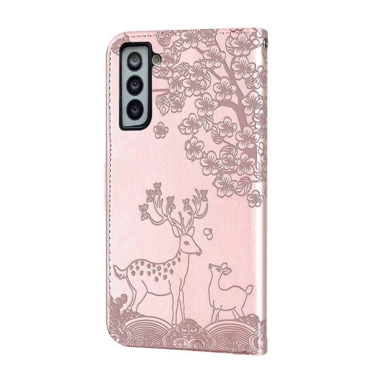 For Samsung Galaxy S21+ 5G Sika Deer Embossing Pattern Horizontal Flip PU Leather Case with Holder & Card Slot & Wallet & Photo Frame