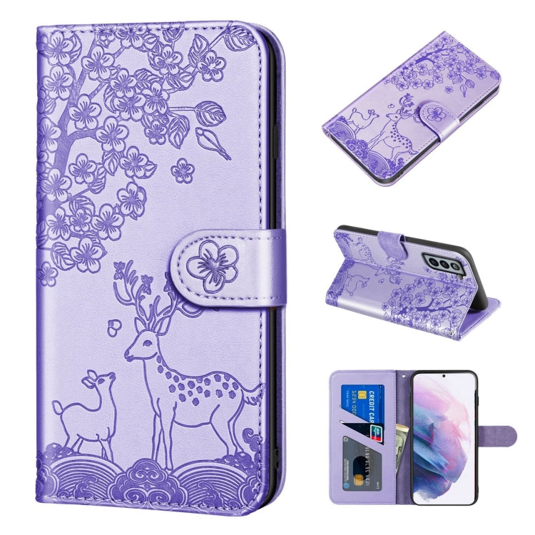 For Samsung Galaxy S21+ 5G Sika Deer Embossing Pattern Horizontal Flip PU Leather Case with Holder & Card Slot & Wallet & Photo Frame