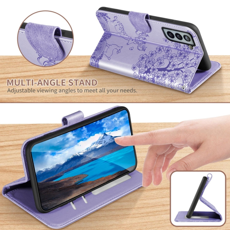 For Samsung Galaxy S21+ 5G Sika Deer Embossing Pattern Horizontal Flip PU Leather Case with Holder & Card Slot & Wallet & Photo Frame