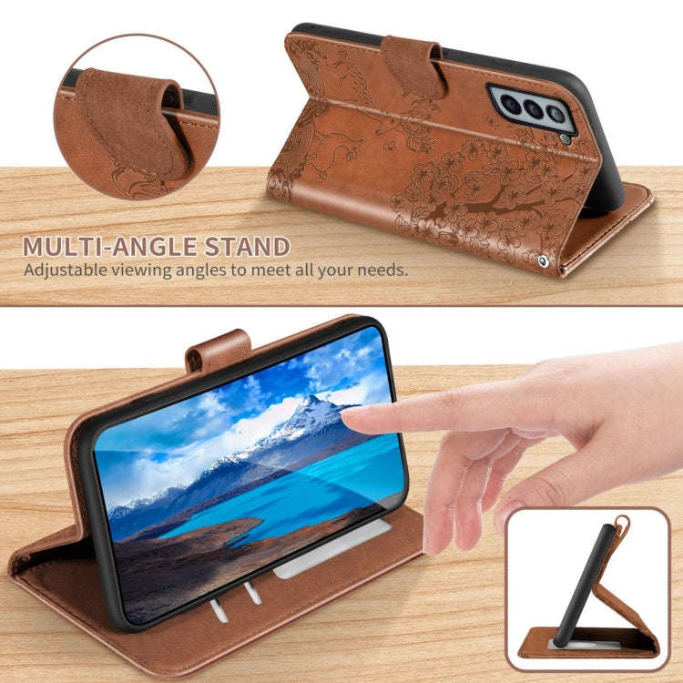 For Samsung Galaxy S21+ 5G Sika Deer Embossing Pattern Horizontal Flip PU Leather Case with Holder & Card Slot & Wallet & Photo Frame