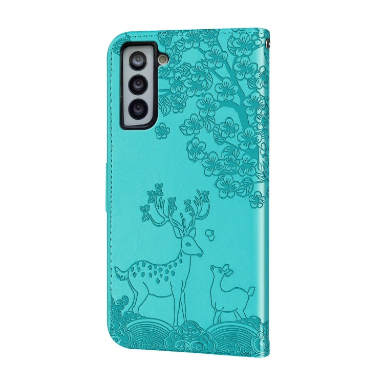 For Samsung Galaxy S21 FE Sika Deer Embossing Pattern Horizontal Flip PU Leather Case with Holder & Card Slot & Wallet & Photo Frame