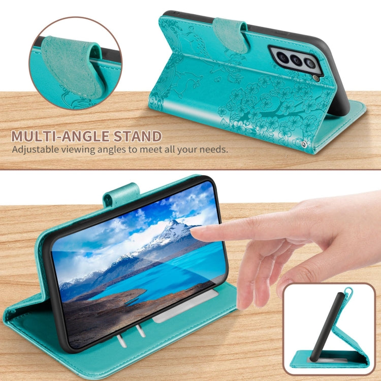 For Samsung Galaxy S21 FE Sika Deer Embossing Pattern Horizontal Flip PU Leather Case with Holder & Card Slot & Wallet & Photo Frame