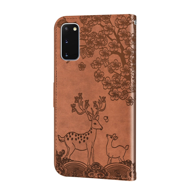 For Samsung Galaxy S20 Sika Deer Embossing Pattern Horizontal Flip PU Leather Case with Holder & Card Slot & Wallet & Photo Frame