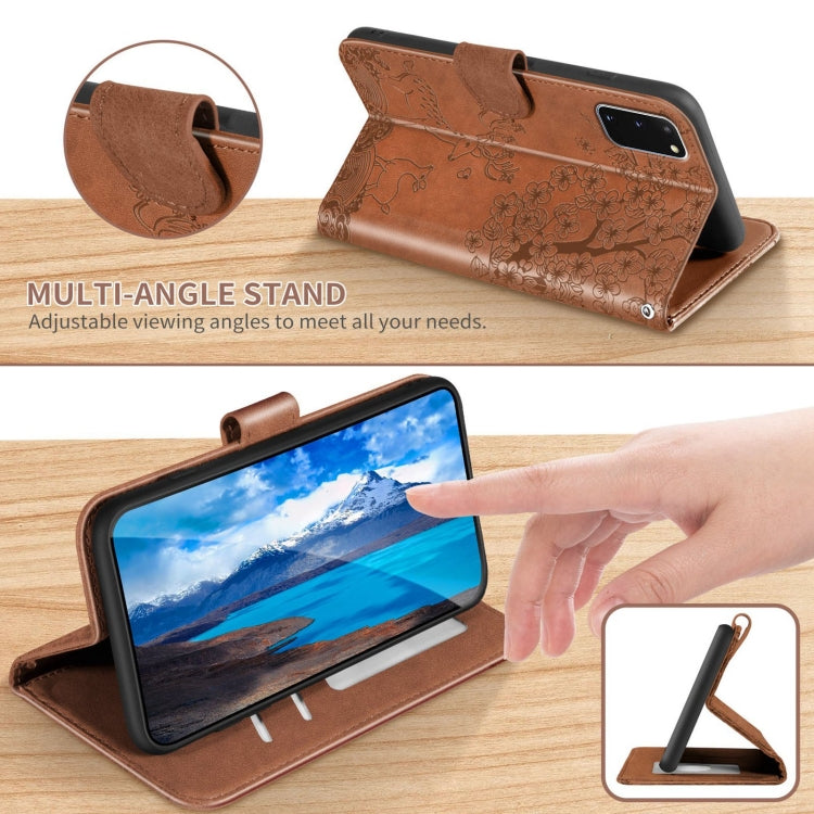 For Samsung Galaxy S20 Sika Deer Embossing Pattern Horizontal Flip PU Leather Case with Holder & Card Slot & Wallet & Photo Frame