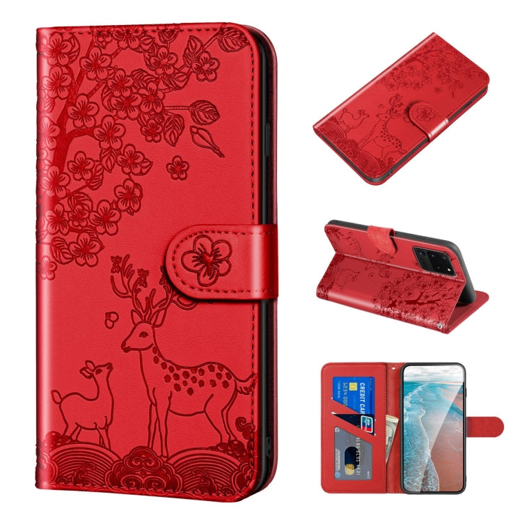 For Samsung Galaxy S20 Ultra Sika Deer Embossing Pattern Horizontal Flip PU Leather Case with Holder & Card Slot & Wallet & Photo Frame