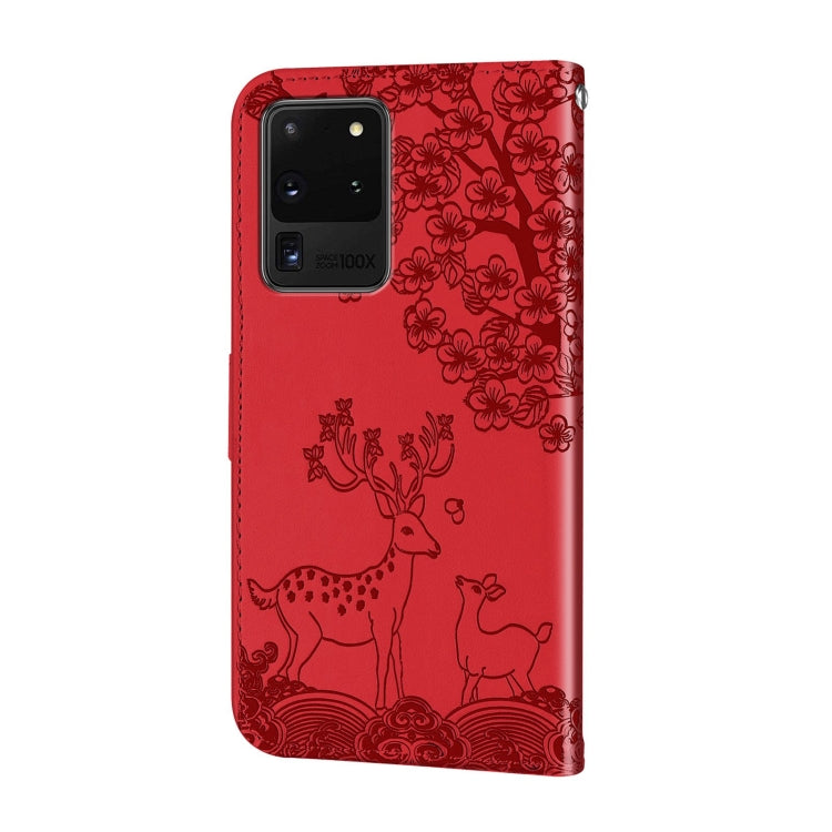 For Samsung Galaxy S20 Ultra Sika Deer Embossing Pattern Horizontal Flip PU Leather Case with Holder & Card Slot & Wallet & Photo Frame