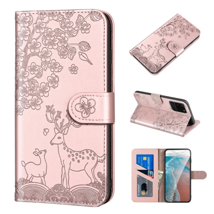 For Samsung Galaxy S20 Ultra Sika Deer Embossing Pattern Horizontal Flip PU Leather Case with Holder & Card Slot & Wallet & Photo Frame