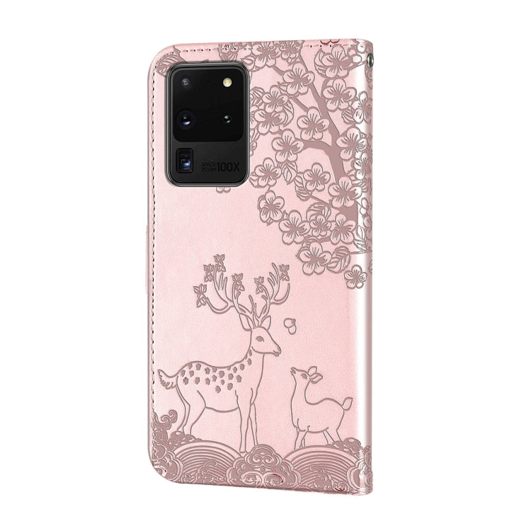For Samsung Galaxy S20 Ultra Sika Deer Embossing Pattern Horizontal Flip PU Leather Case with Holder & Card Slot & Wallet & Photo Frame