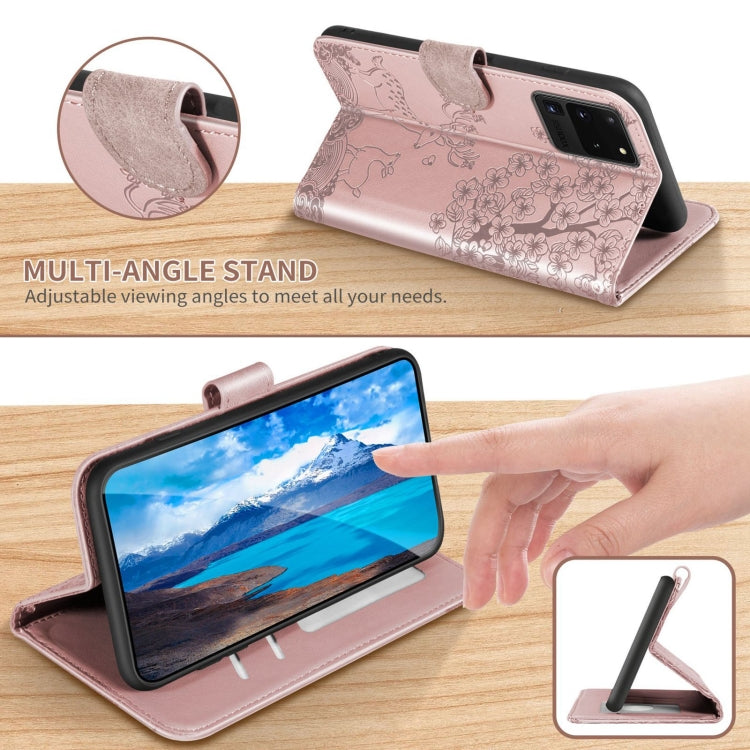 For Samsung Galaxy S20 Ultra Sika Deer Embossing Pattern Horizontal Flip PU Leather Case with Holder & Card Slot & Wallet & Photo Frame