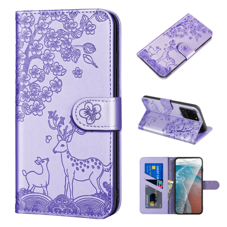 For Samsung Galaxy S20 Ultra Sika Deer Embossing Pattern Horizontal Flip PU Leather Case with Holder & Card Slot & Wallet & Photo Frame