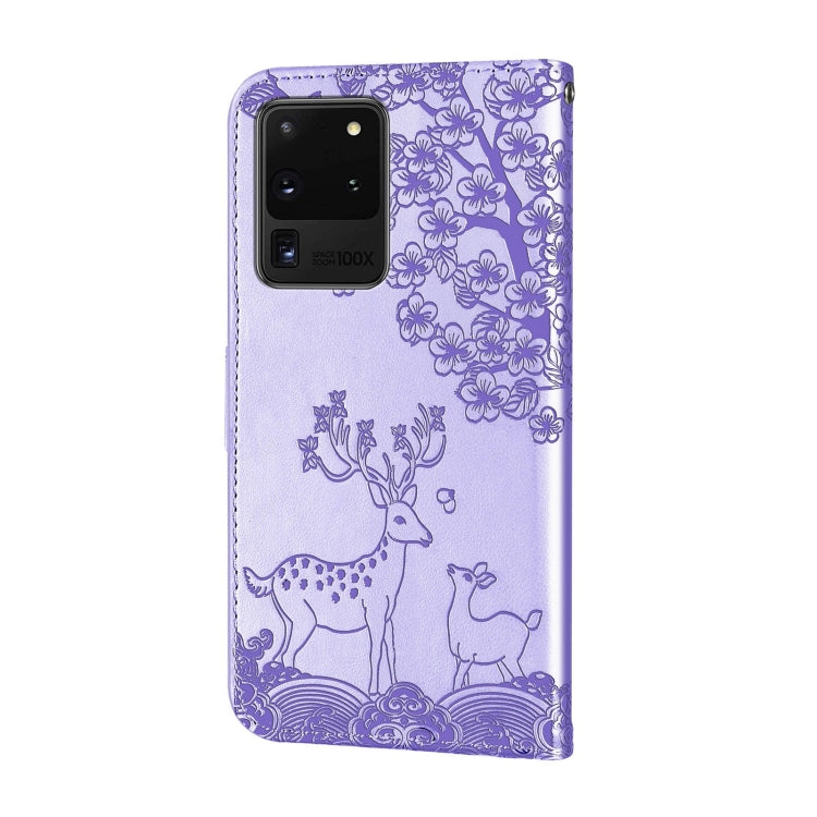 For Samsung Galaxy S20 Ultra Sika Deer Embossing Pattern Horizontal Flip PU Leather Case with Holder & Card Slot & Wallet & Photo Frame