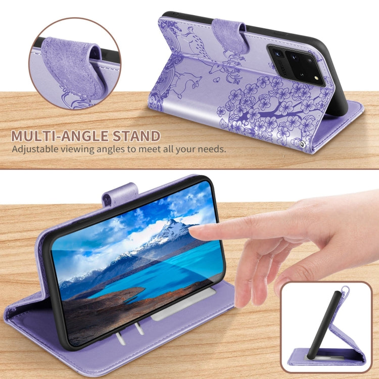 For Samsung Galaxy S20 Ultra Sika Deer Embossing Pattern Horizontal Flip PU Leather Case with Holder & Card Slot & Wallet & Photo Frame