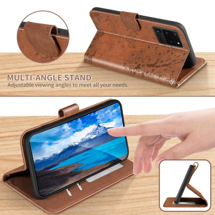 For Samsung Galaxy S20 Ultra Sika Deer Embossing Pattern Horizontal Flip PU Leather Case with Holder & Card Slot & Wallet & Photo Frame