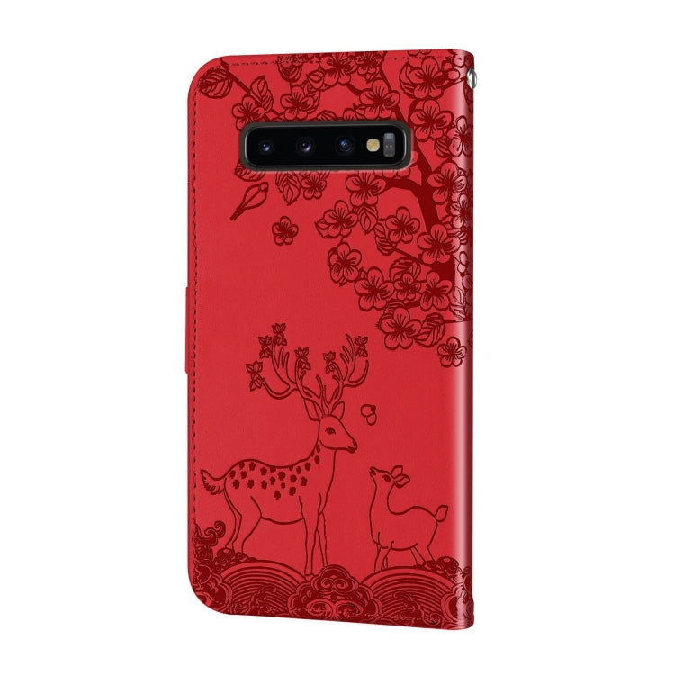 For Samsung Galaxy S10 Sika Deer Embossing Pattern Horizontal Flip PU Leather Case with Holder & Card Slot & Wallet & Photo Frame