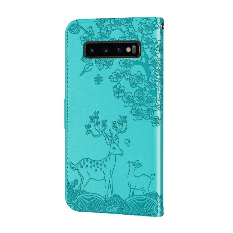 For Samsung Galaxy S10 Sika Deer Embossing Pattern Horizontal Flip PU Leather Case with Holder & Card Slot & Wallet & Photo Frame