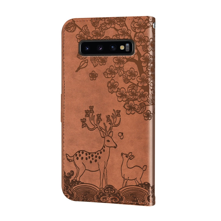 For Samsung Galaxy S10 Sika Deer Embossing Pattern Horizontal Flip PU Leather Case with Holder & Card Slot & Wallet & Photo Frame