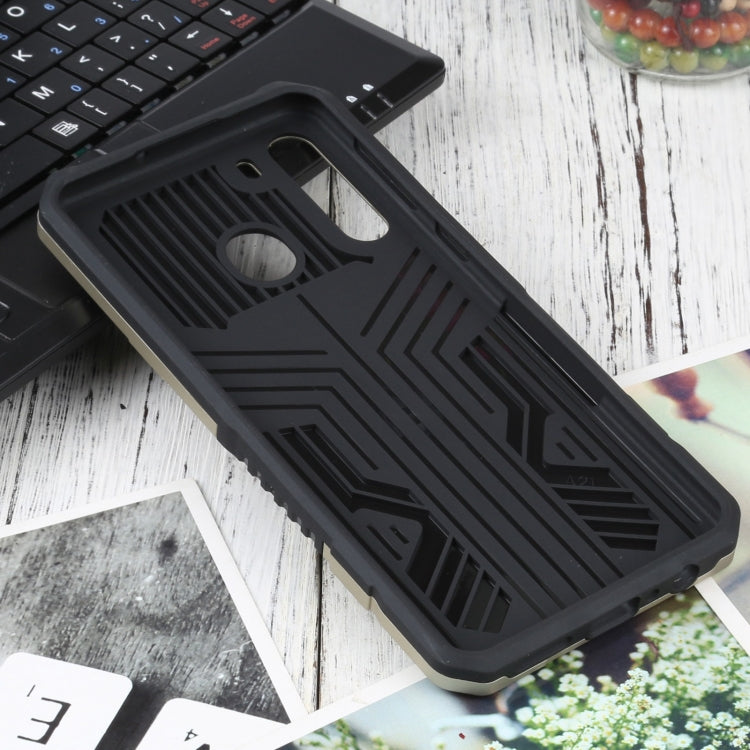 For Samsung Galaxy A21 Vanguard Warrior All Inclusive Double-color Shockproof TPU + PC Protective Case with Holder