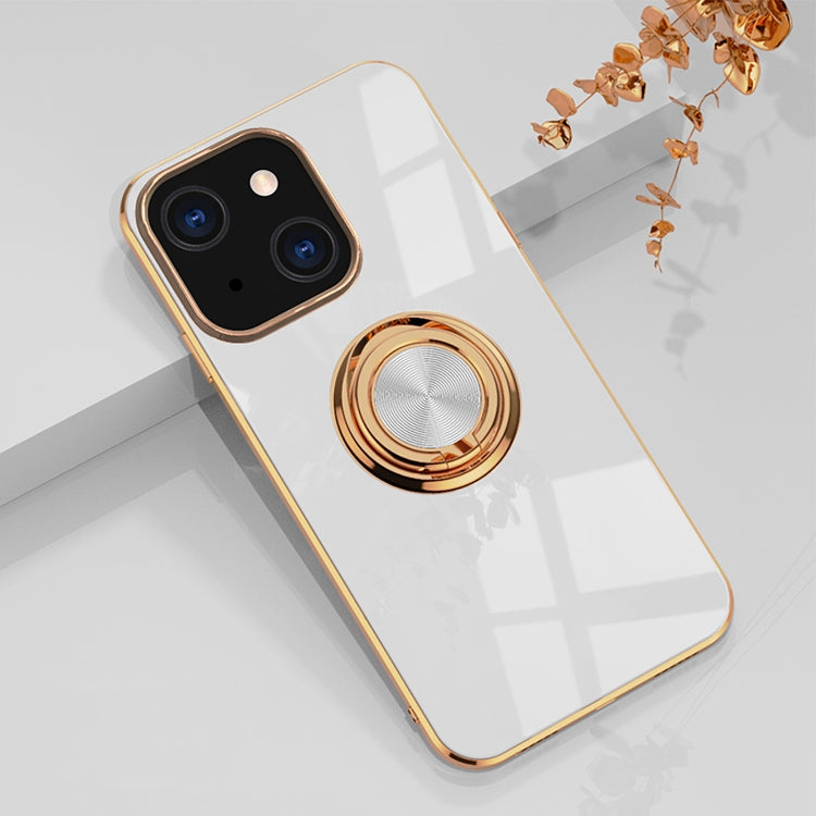 For iPhone 13 mini 6D Electroplating Full Coverage Silicone Protective Case with Magnetic Ring Holder