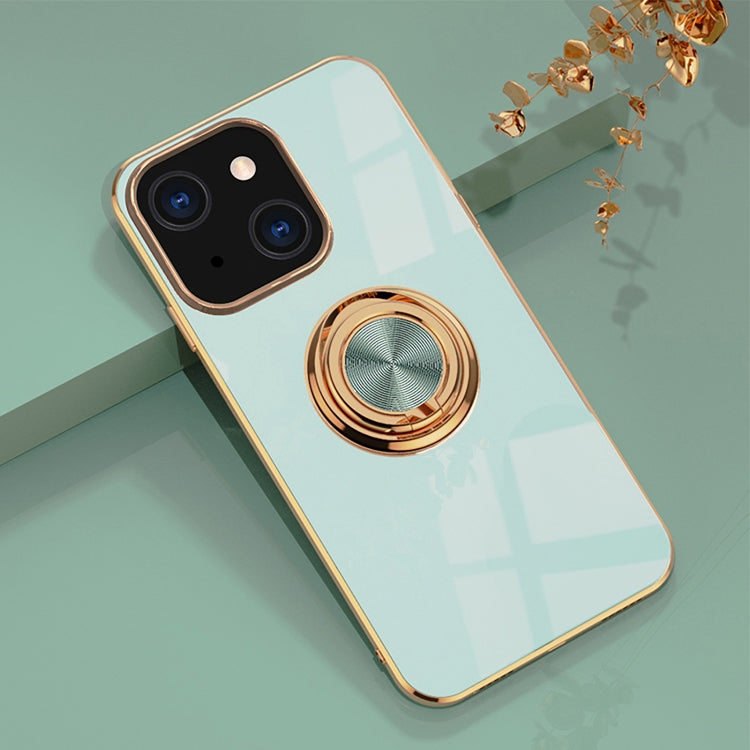 For iPhone 13 mini 6D Electroplating Full Coverage Silicone Protective Case with Magnetic Ring Holder