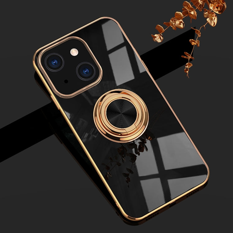 For iPhone 13 mini 6D Electroplating Full Coverage Silicone Protective Case with Magnetic Ring Holder