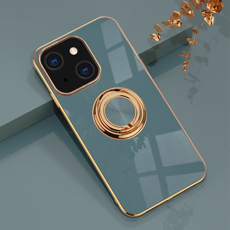 For iPhone 13 mini 6D Electroplating Full Coverage Silicone Protective Case with Magnetic Ring Holder