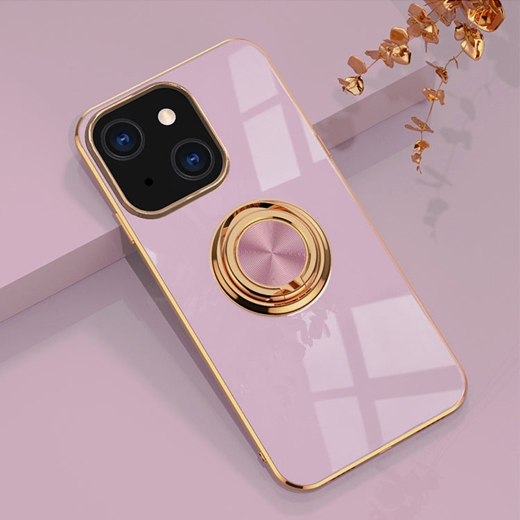 For iPhone 13 mini 6D Electroplating Full Coverage Silicone Protective Case with Magnetic Ring Holder