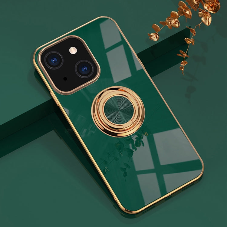 For iPhone 13 6D Electroplating Full Coverage Silicone Protective Case with Magnetic Ring Holder