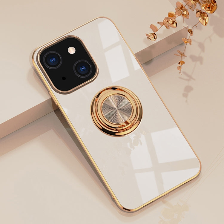 For iPhone 13 6D Electroplating Full Coverage Silicone Protective Case with Magnetic Ring Holder