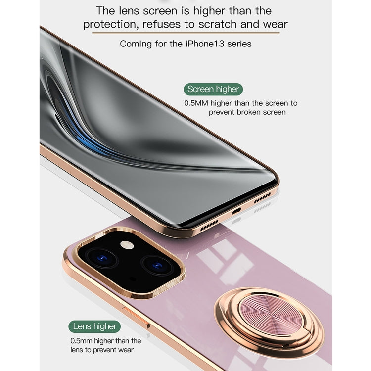 For iPhone 13 6D Electroplating Full Coverage Silicone Protective Case with Magnetic Ring Holder