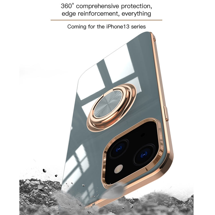 For iPhone 13 6D Electroplating Full Coverage Silicone Protective Case with Magnetic Ring Holder