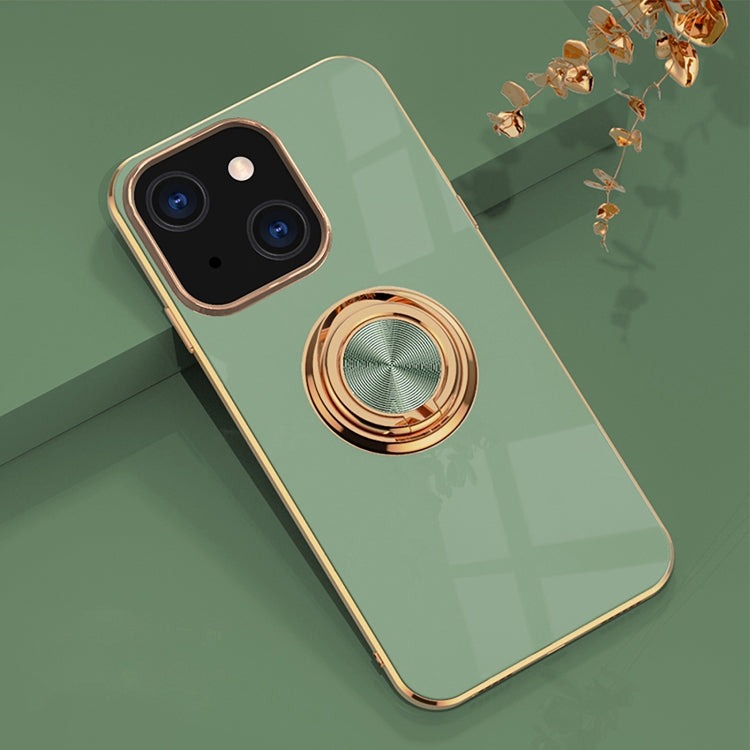 For iPhone 13 Pro Max 6D Electroplating Full Coverage Silicone Protective Case with Magnetic Ring Holder