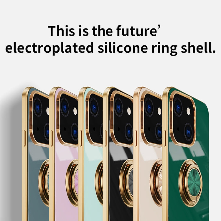 For iPhone 13 Pro Max 6D Electroplating Full Coverage Silicone Protective Case with Magnetic Ring Holder
