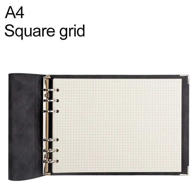 A4 Faux Leather Loose-leaf Grid Notebook, Style:Checkered Core