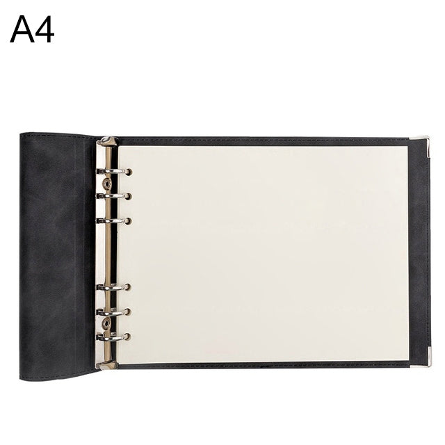 A4 Faux Leather Loose-leaf Grid Notebook, Style:Blank Inner Core