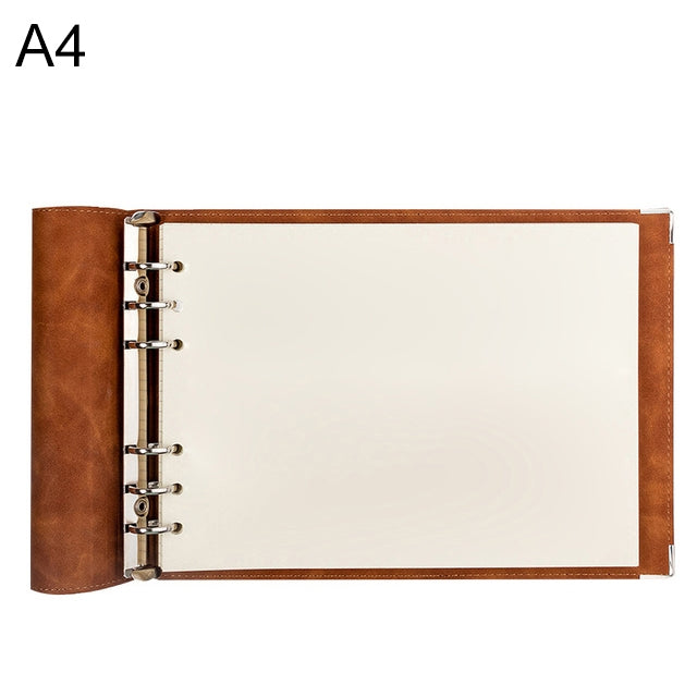 A4 Faux Leather Loose-leaf Grid Notebook, Style:Blank Inner Core