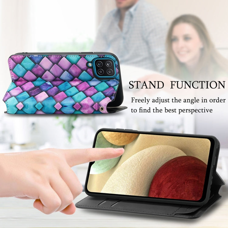 For Samsung Galaxy A12 Colorful Magnetic Horizontal Flip PU Leather Case with Holder & Card Slot & Wallet