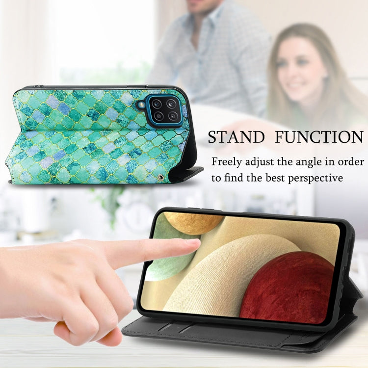 For Samsung Galaxy A12 Colorful Magnetic Horizontal Flip PU Leather Case with Holder & Card Slot & Wallet