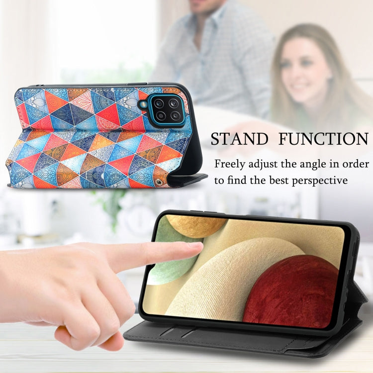 For Samsung Galaxy A12 Colorful Magnetic Horizontal Flip PU Leather Case with Holder & Card Slot & Wallet