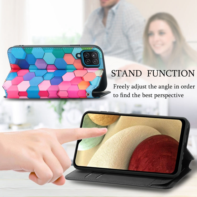 For Samsung Galaxy A12 Colorful Magnetic Horizontal Flip PU Leather Case with Holder & Card Slot & Wallet