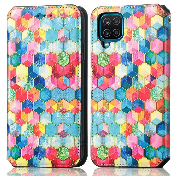 For Samsung Galaxy A12 Colorful Magnetic Horizontal Flip PU Leather Case with Holder & Card Slot & Wallet