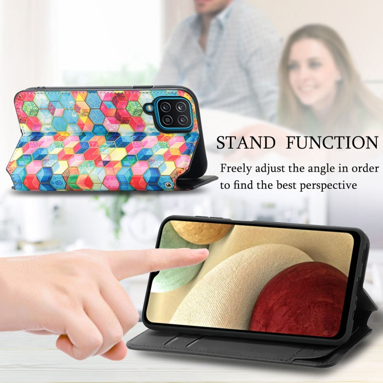 For Samsung Galaxy A12 Colorful Magnetic Horizontal Flip PU Leather Case with Holder & Card Slot & Wallet