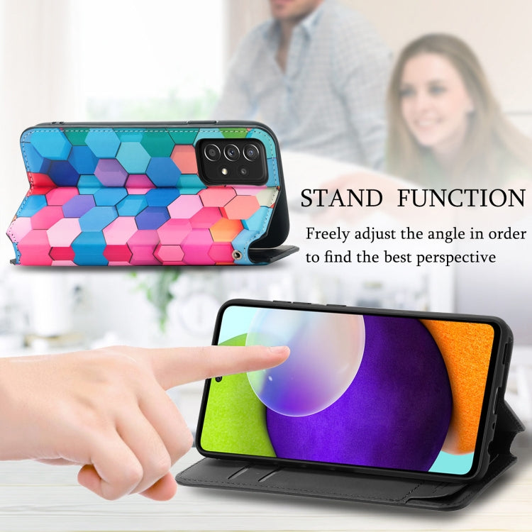 For Samsung Galaxy A52 5G Colorful Magnetic Horizontal Flip PU Leather Case with Holder & Card Slot & Wallet