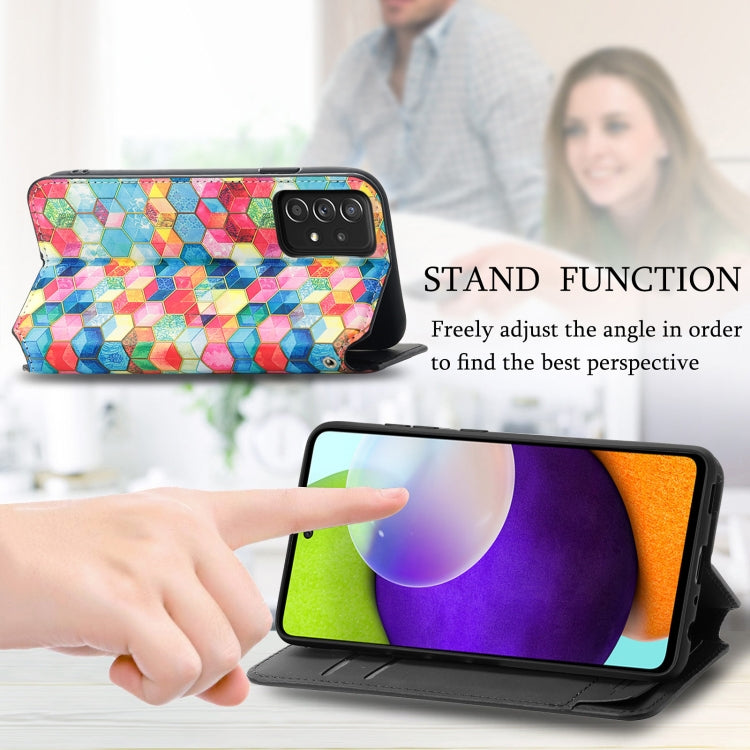 For Samsung Galaxy A52 5G Colorful Magnetic Horizontal Flip PU Leather Case with Holder & Card Slot & Wallet