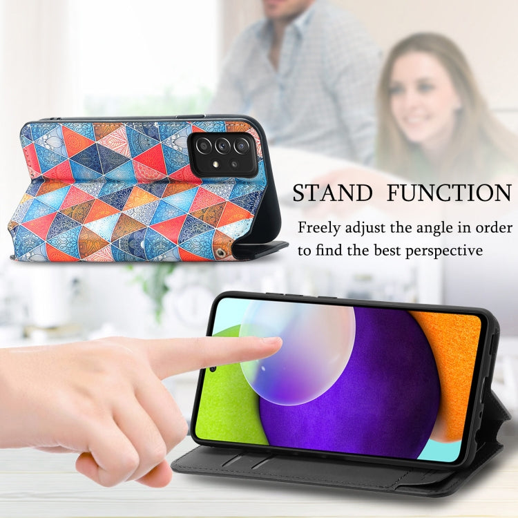 For Samsung Galaxy A72 5G Colorful Magnetic Horizontal Flip PU Leather Case with Holder & Card Slot & Wallet