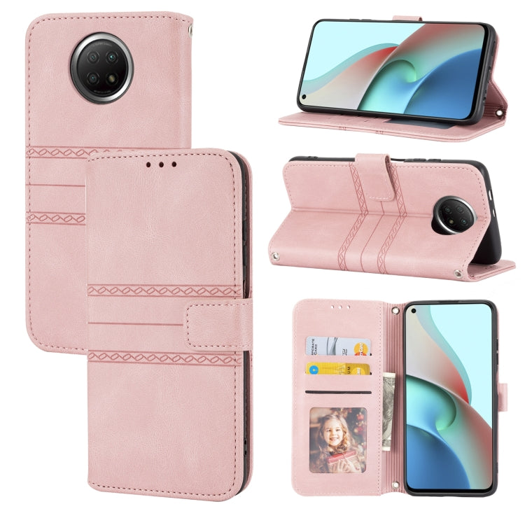 For Xiaomi Redmi Note 9 5G Embossed Striped Magnetic Buckle PU + TPU Horizontal Flip Leather Case with Holder & Card Slot & Wallet & Photo Frame & Sling