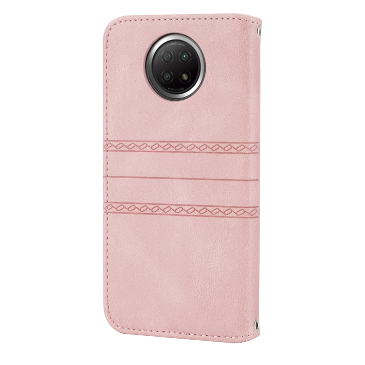 For Xiaomi Redmi Note 9 5G Embossed Striped Magnetic Buckle PU + TPU Horizontal Flip Leather Case with Holder & Card Slot & Wallet & Photo Frame & Sling