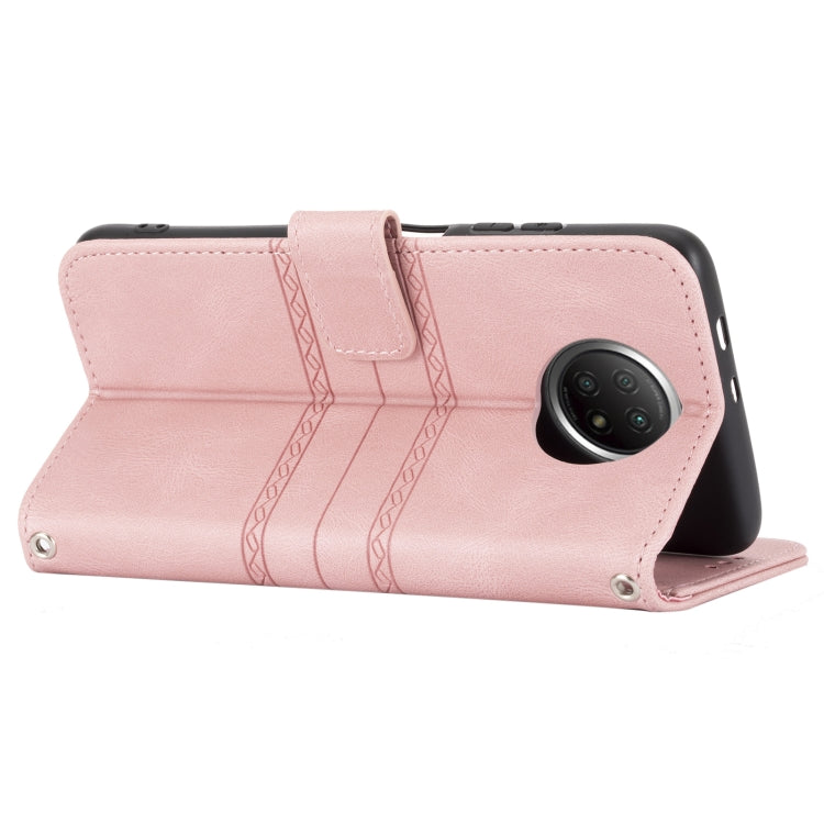 For Xiaomi Redmi Note 9 5G Embossed Striped Magnetic Buckle PU + TPU Horizontal Flip Leather Case with Holder & Card Slot & Wallet & Photo Frame & Sling