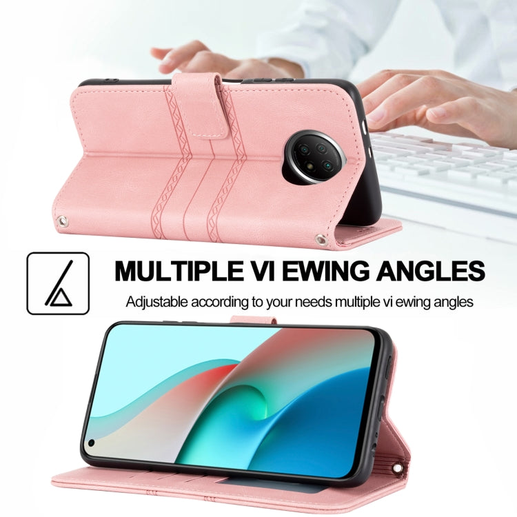 For Xiaomi Redmi Note 9 5G Embossed Striped Magnetic Buckle PU + TPU Horizontal Flip Leather Case with Holder & Card Slot & Wallet & Photo Frame & Sling