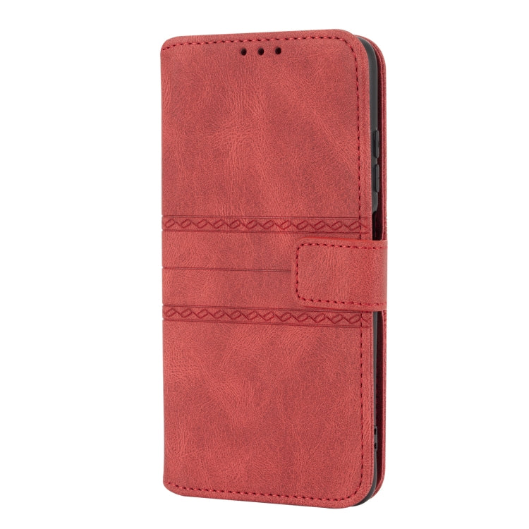 For Xiaomi Redmi Note 9 5G Embossed Striped Magnetic Buckle PU + TPU Horizontal Flip Leather Case with Holder & Card Slot & Wallet & Photo Frame & Sling